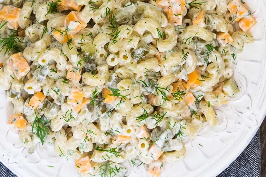fresh dill pasta salad on a plate