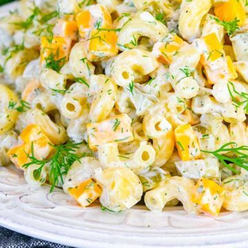 Dill Pickle Pasta Salad on a plate
