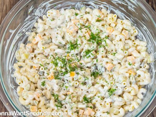 how to make fresh dill pasta salad , mixing the dressing and other ingredients