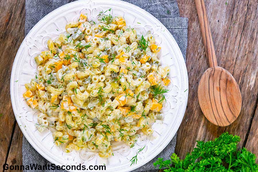dill pickle salad on a plate