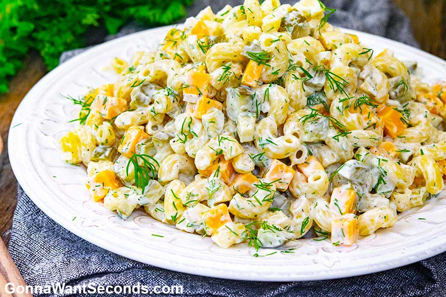 pickle pasta salad on a plate