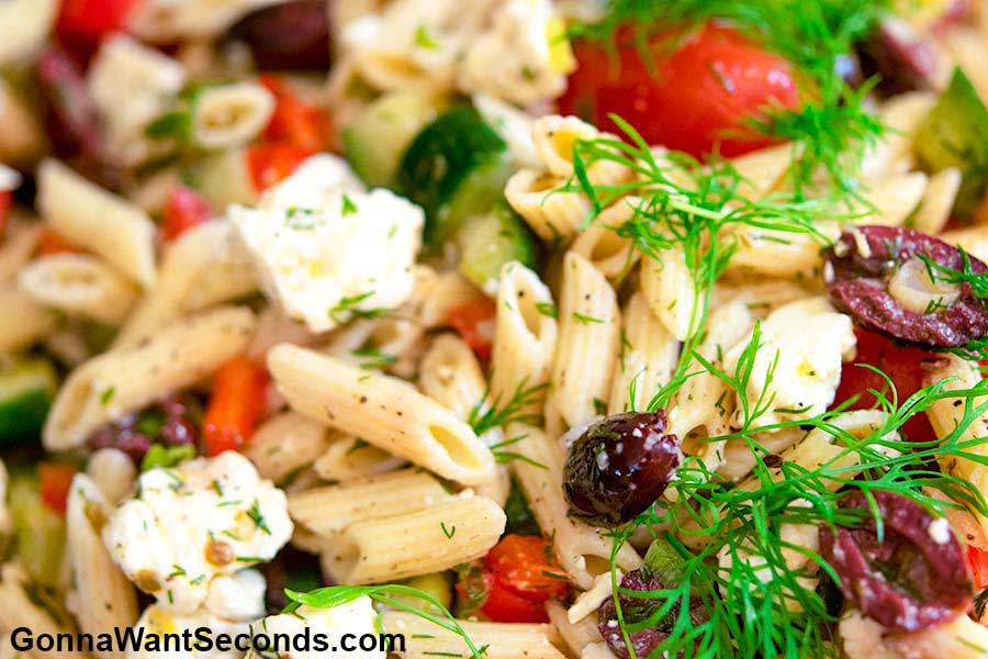 Greek Pasta Salad, close up