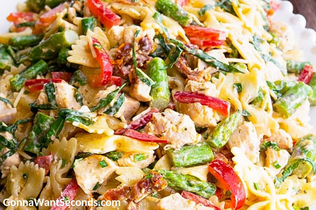 Chicken Pasta Salad on a plate. close up