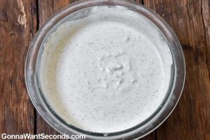 Taco Pasta Salad dressing in a small bowl
