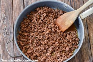 Ground beef in a skillet for Taco Pasta Salad