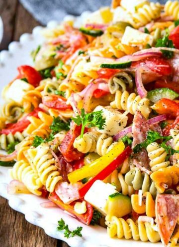 pasta salad on a serving plate