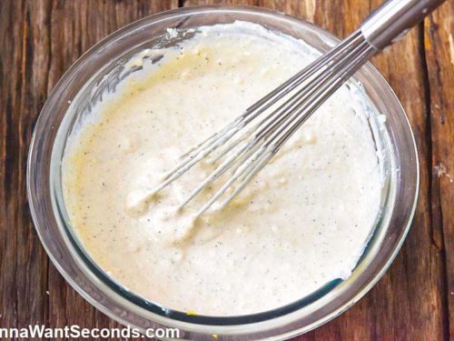 Step 1 how to make caesar pasta salad dressing, whisk all the dressing ingredients