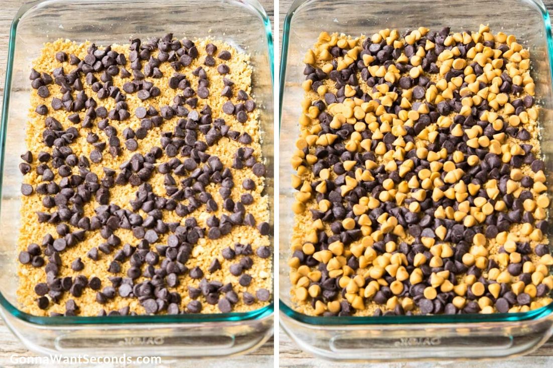 How to make 7 Layer Bars, adding chocolate chips and butterscotch chips