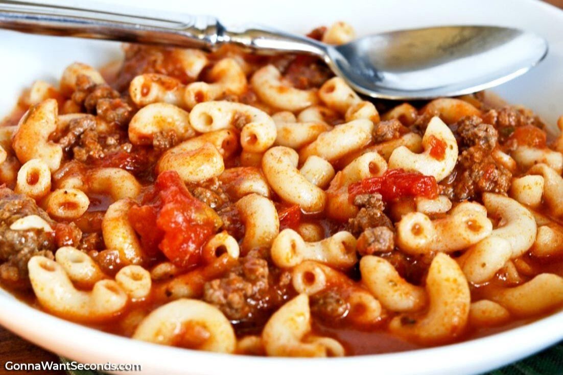 American Goulash in a while bowl