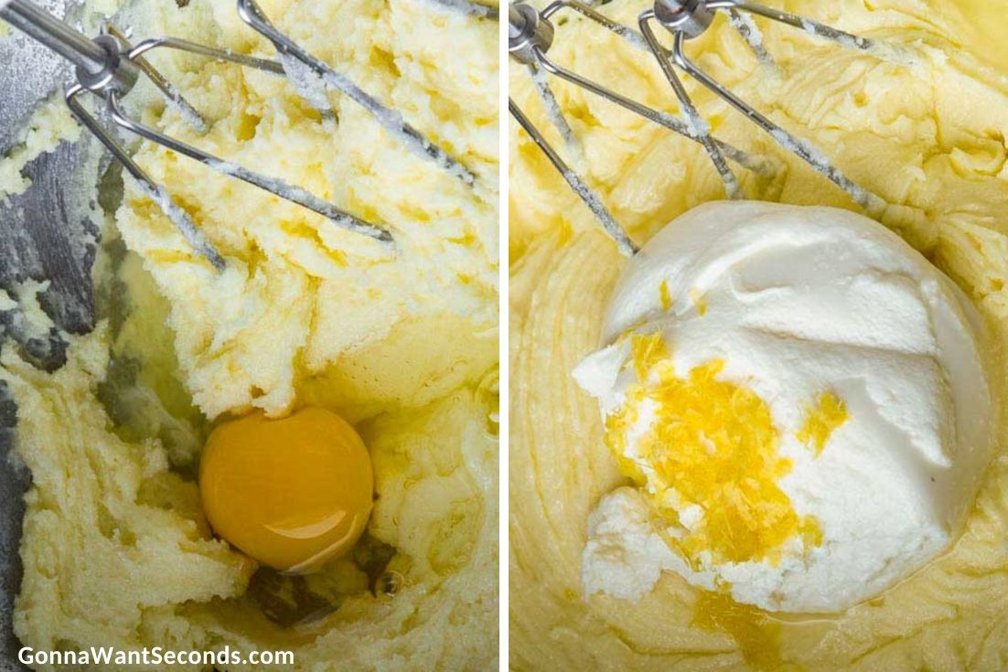 How to make Lemon Ricotta Cookies, adding egg and ricotta to creamed butter