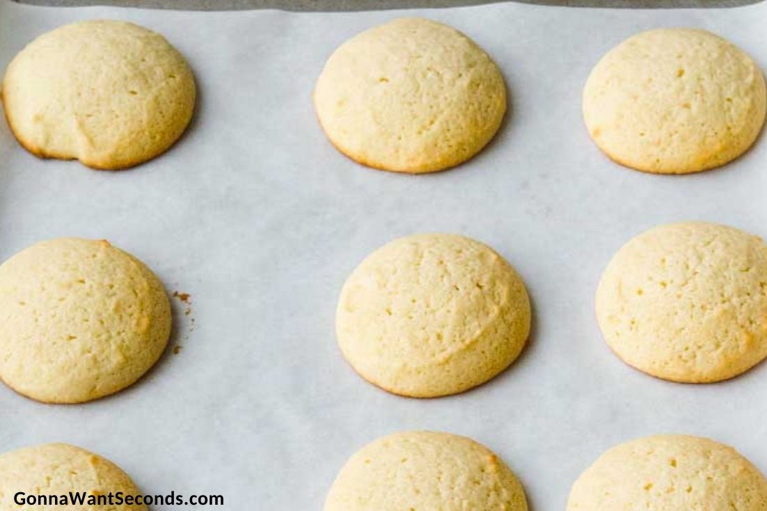 How to make Lemon Ricotta Cookies, baked cookies on the baking sheet