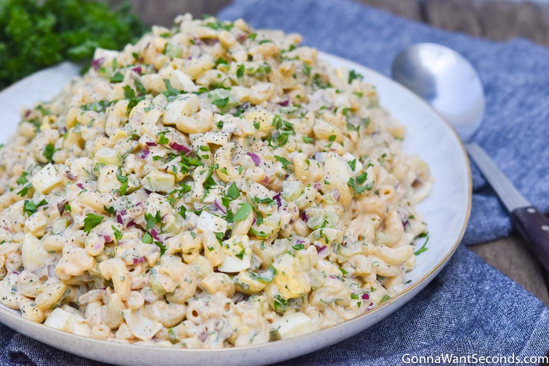 Macaroni Salad with Egg on a large serving plate