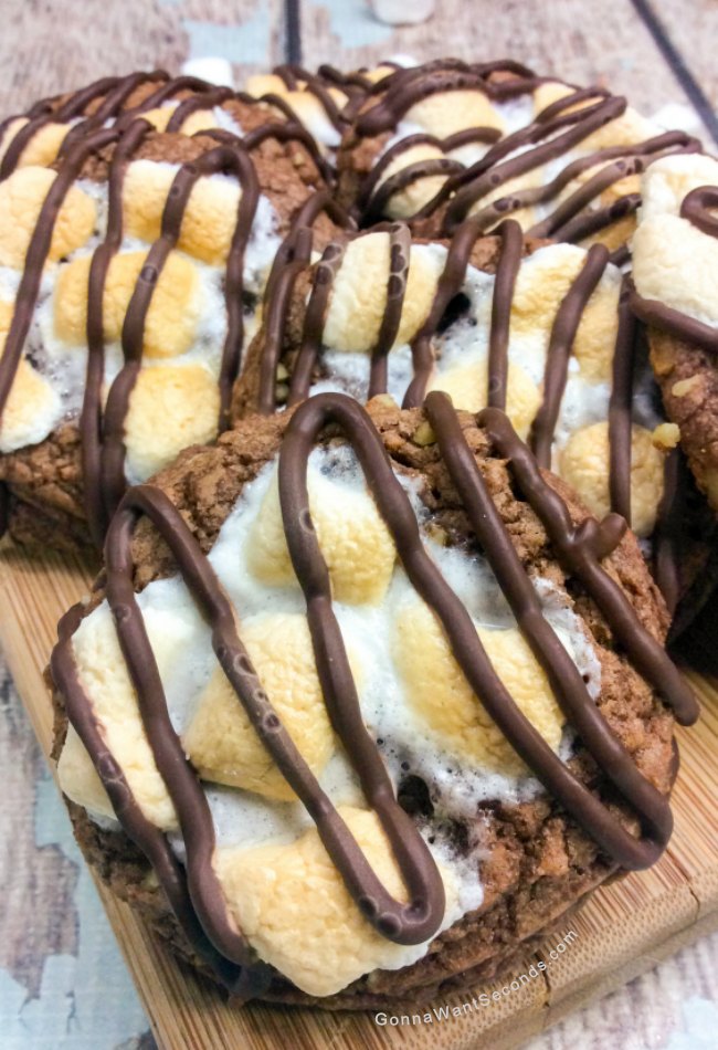 Mississippi Mud Cookies on a wooden chopping board.