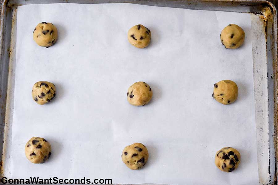 best chocolate chip cookies dough on a parchment paper
