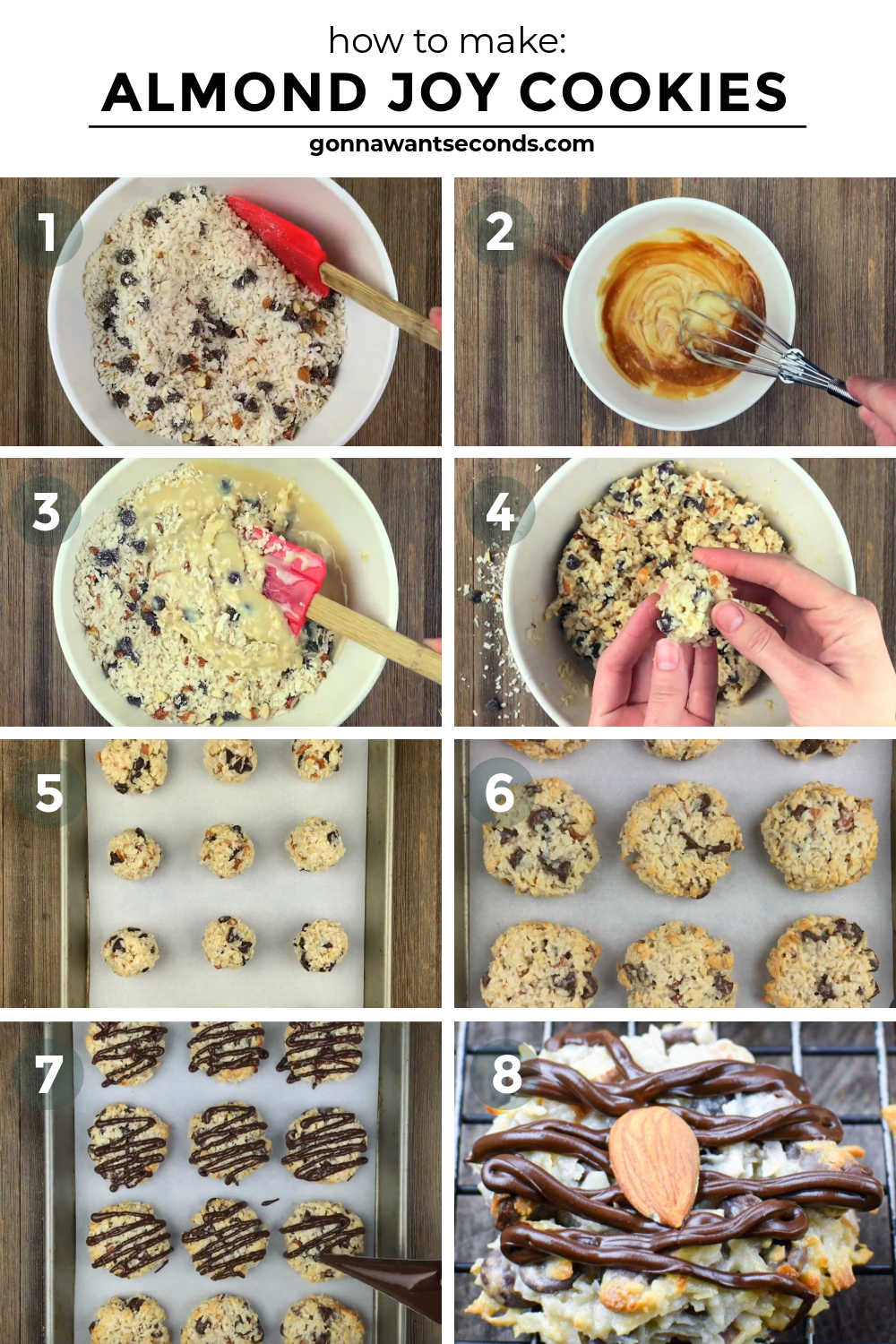 Step by step how to make almond joy cookies