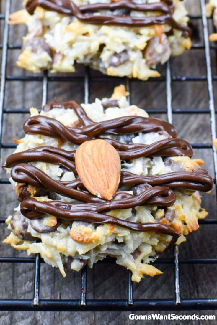 Almond Joy Cookies on a cooling rack