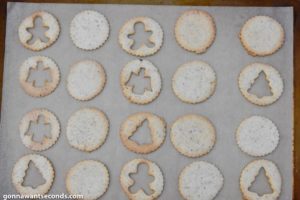 Baked Linzer cookies on a baking sheet