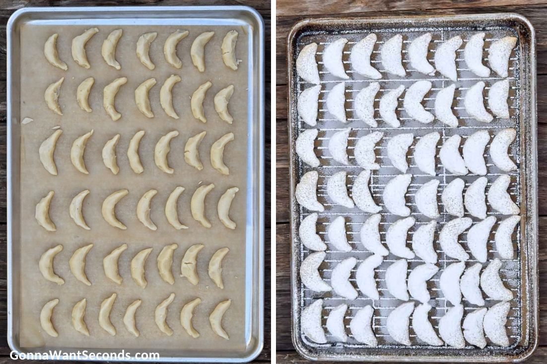 How to make almond crescent cookies, coating the dough with powdered sugar