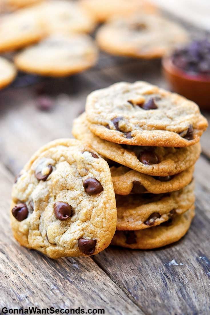 Alton Brown chocolate chip cookies piled on top of each other