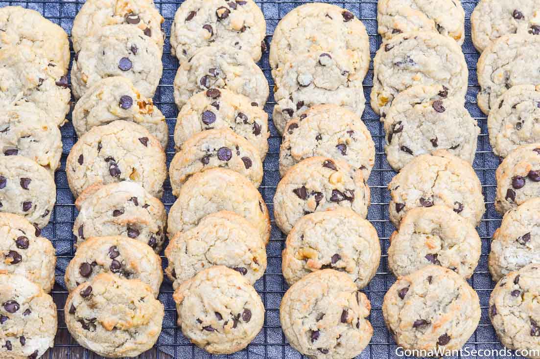 easy chocolate chip cookies arranged on a cooling rack