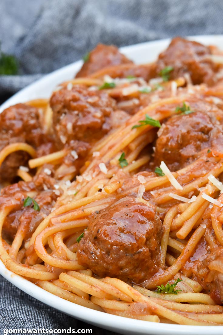 Instant Pot Spaghetti and Meatballs on a plate