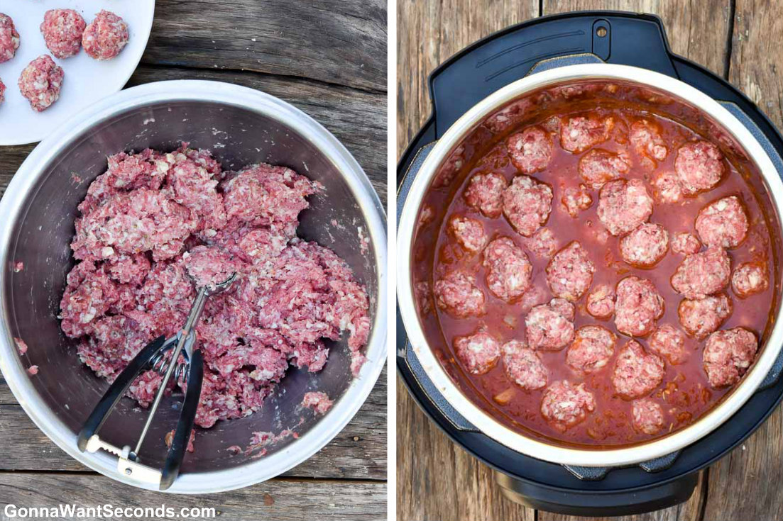 How to make Instant Pot Spaghetti and Meatballs, adding meatballs to the pot