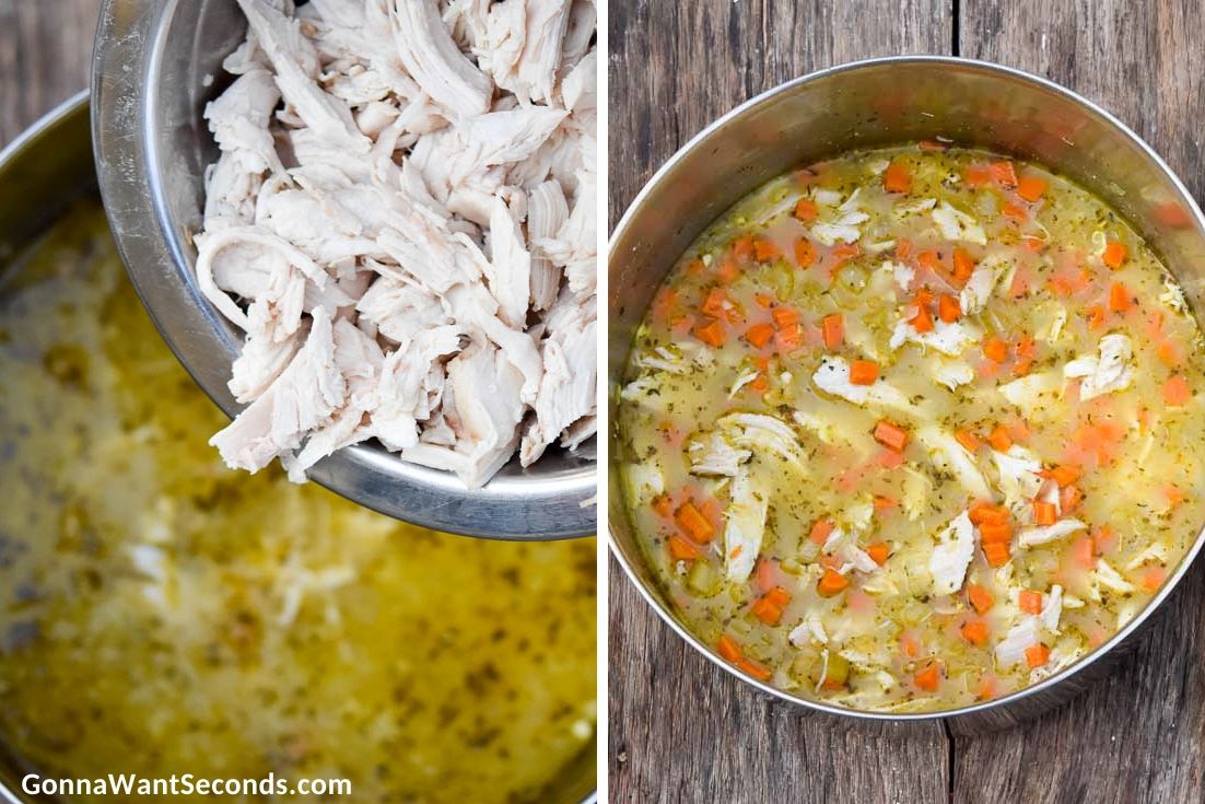 How to make Lemon Chicken Soup, adding broth and chicken