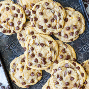 easy chocolate chip cookies on a baking pan