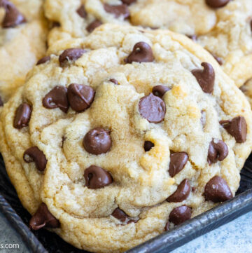 easy chocolate chip cookies on a baking pan