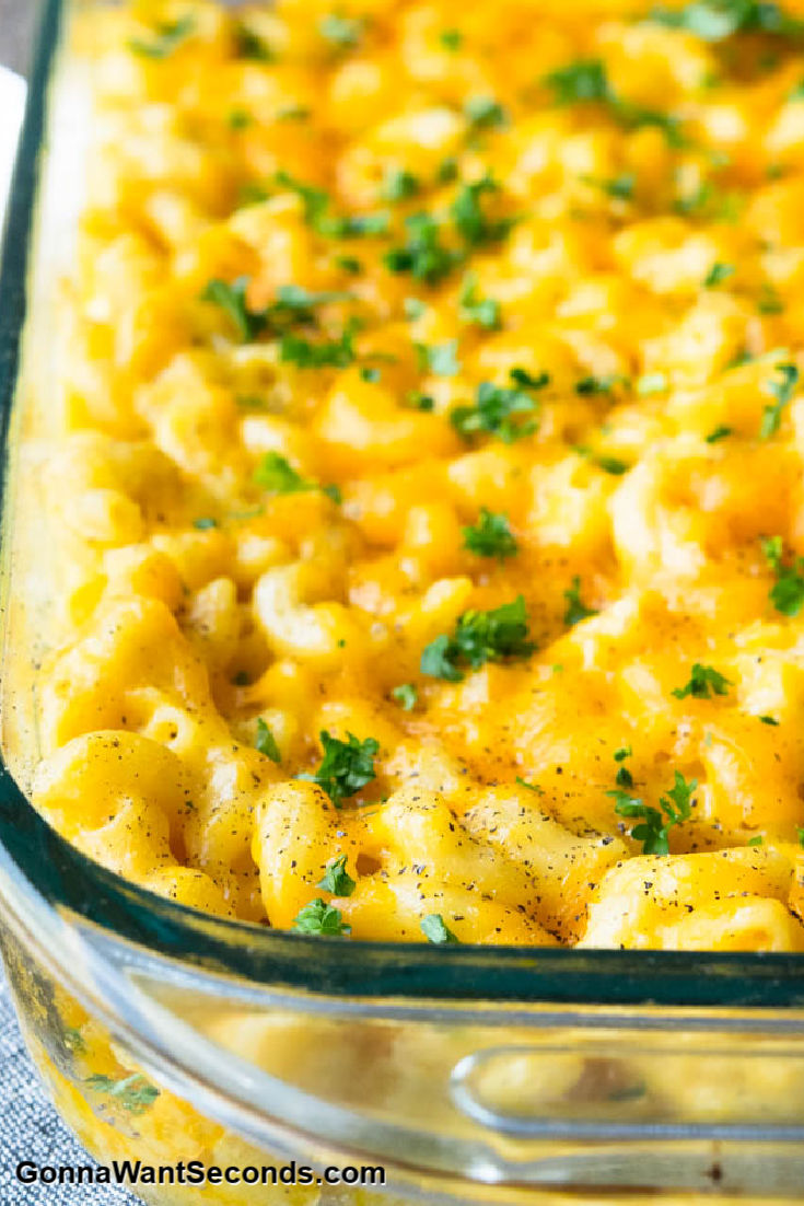 Pioneer Woman mac and cheese in a casserole dish