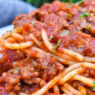 Spaghetti Recipe with Ground Beef on a plate