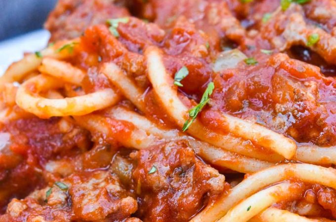 Spaghetti Recipe with Ground Beef on a plate