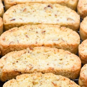 Almond Biscotti Recipe arranged on a cooling rack