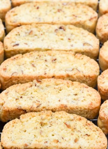Almond Biscotti Recipe arranged on a cooling rack