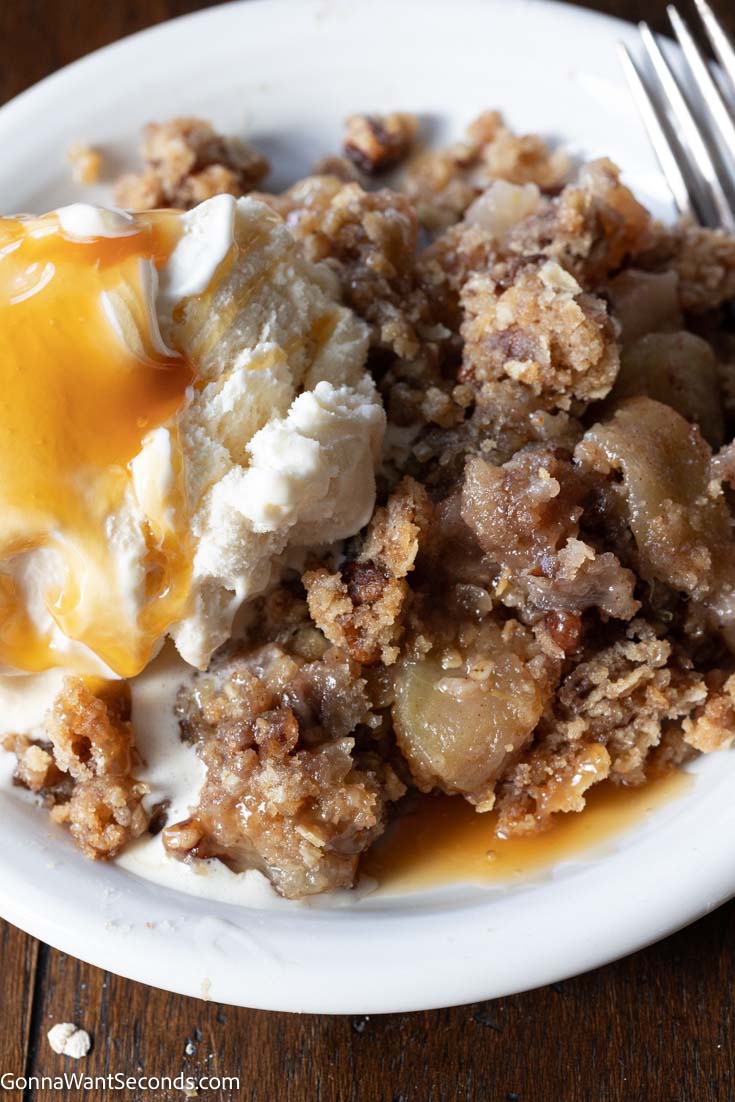 apple crisp topping with ice cream on the side