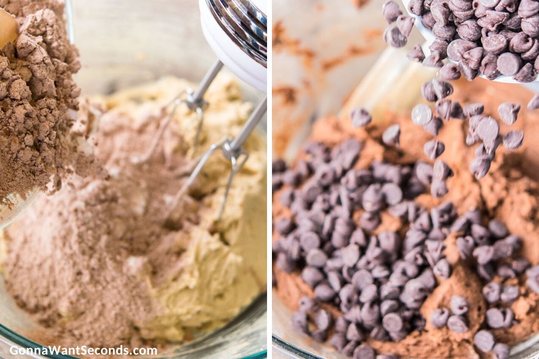 how to make chocolate chocolate chip cookies, mixing the dough