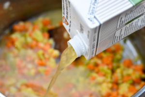 How to make Cream of Chicken Soup, add broth