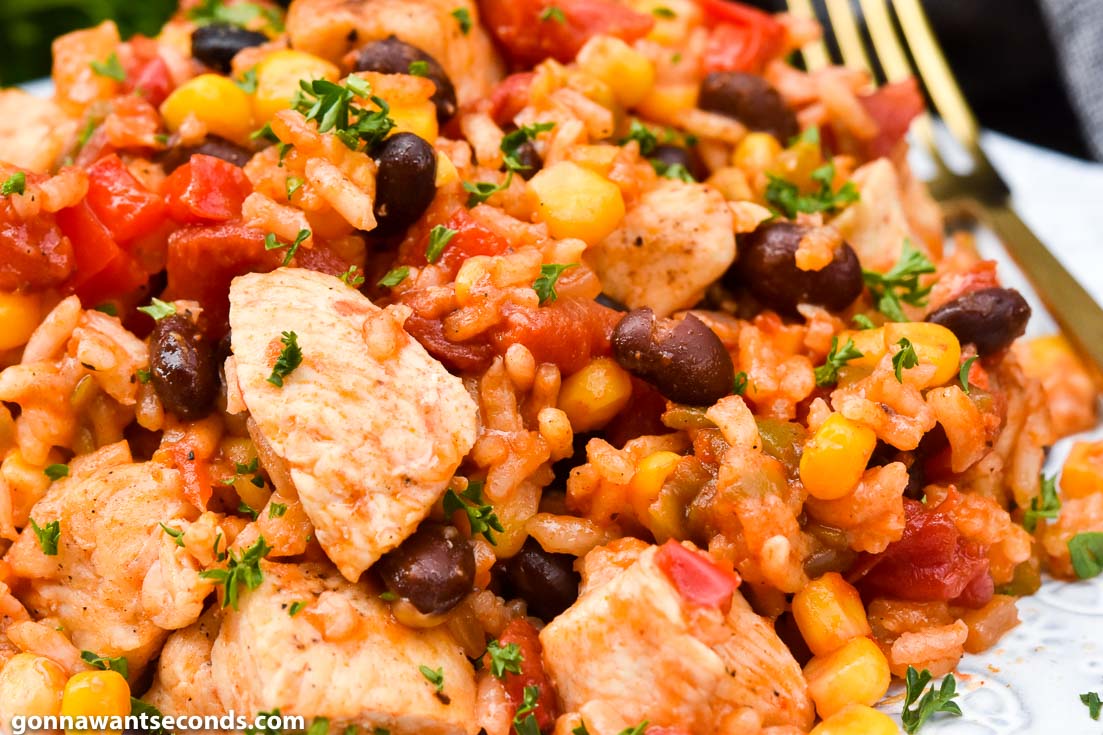 fiesta chicken with black beans on a plate