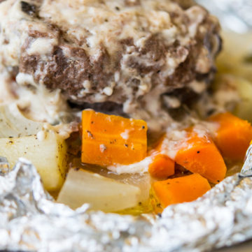 Hobo Dinner-Beef, Potatoes, Onions, Carrots, And A Creamy Sauce