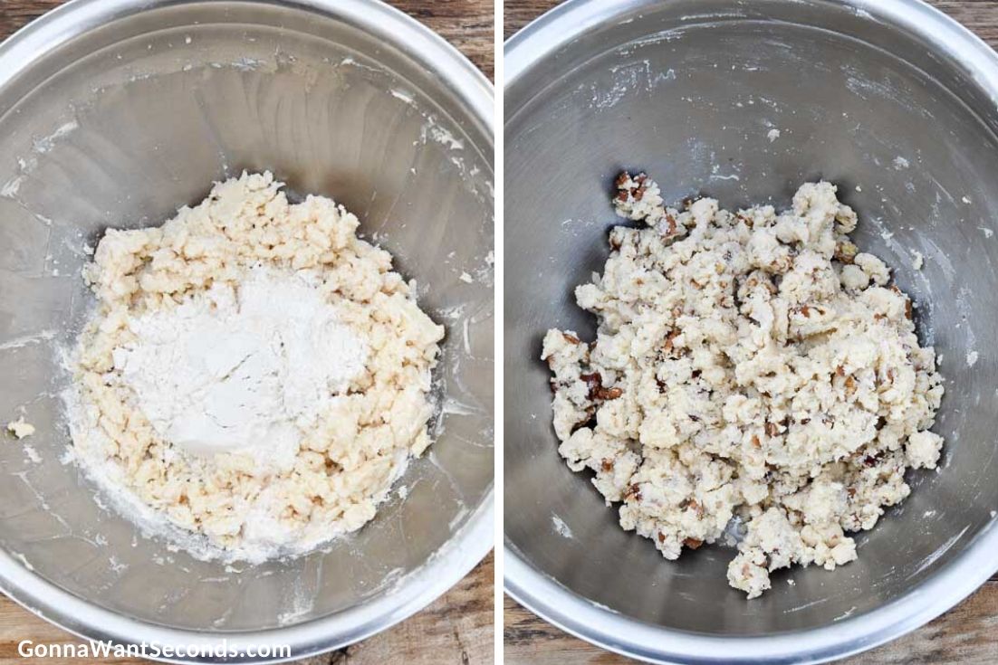 How to make pecan shortbread cookies, mixing the dough