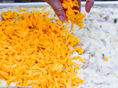 How to make chicken and rice casserole, sprinkling cheese on top of the chicken mixture
