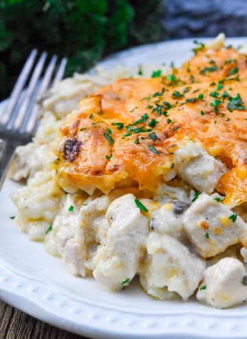 old fashioned chicken and rice casserole, on a plate