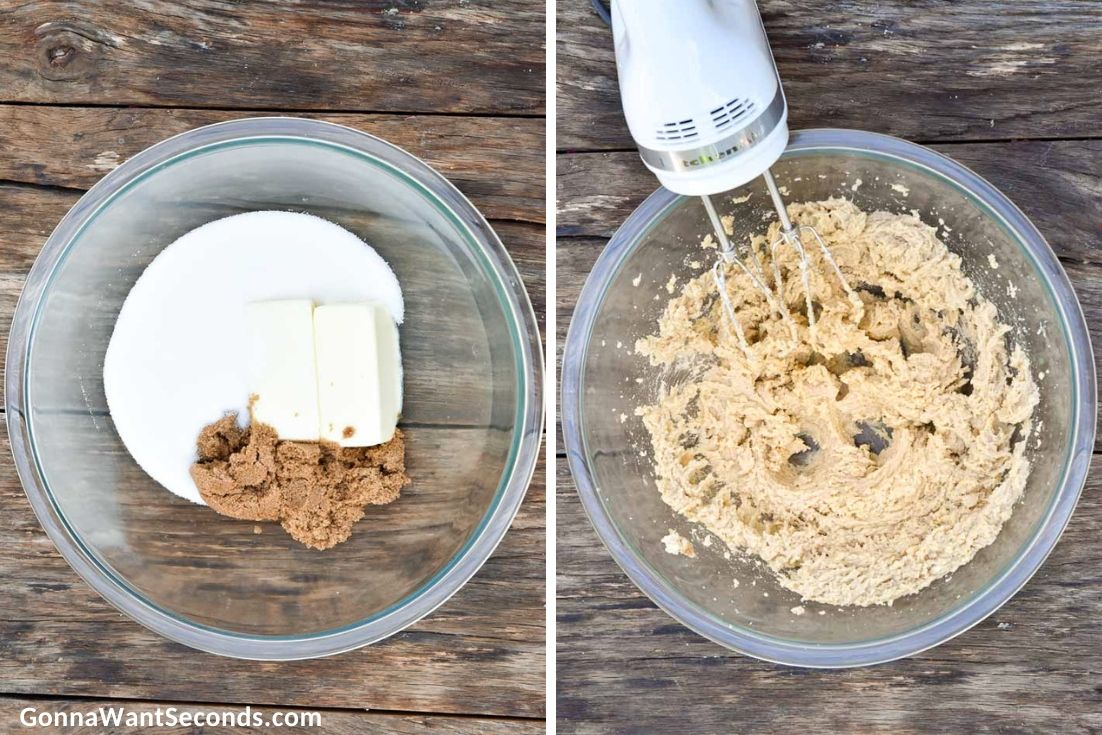 how to make coconut chocolate chip cookies, creaming butter and sugar