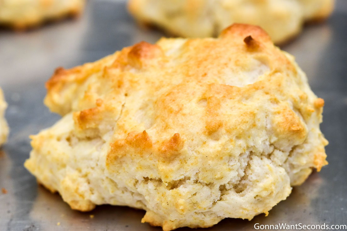 How to make Bisquick drop biscuits, baked biscuits on a baking sheet