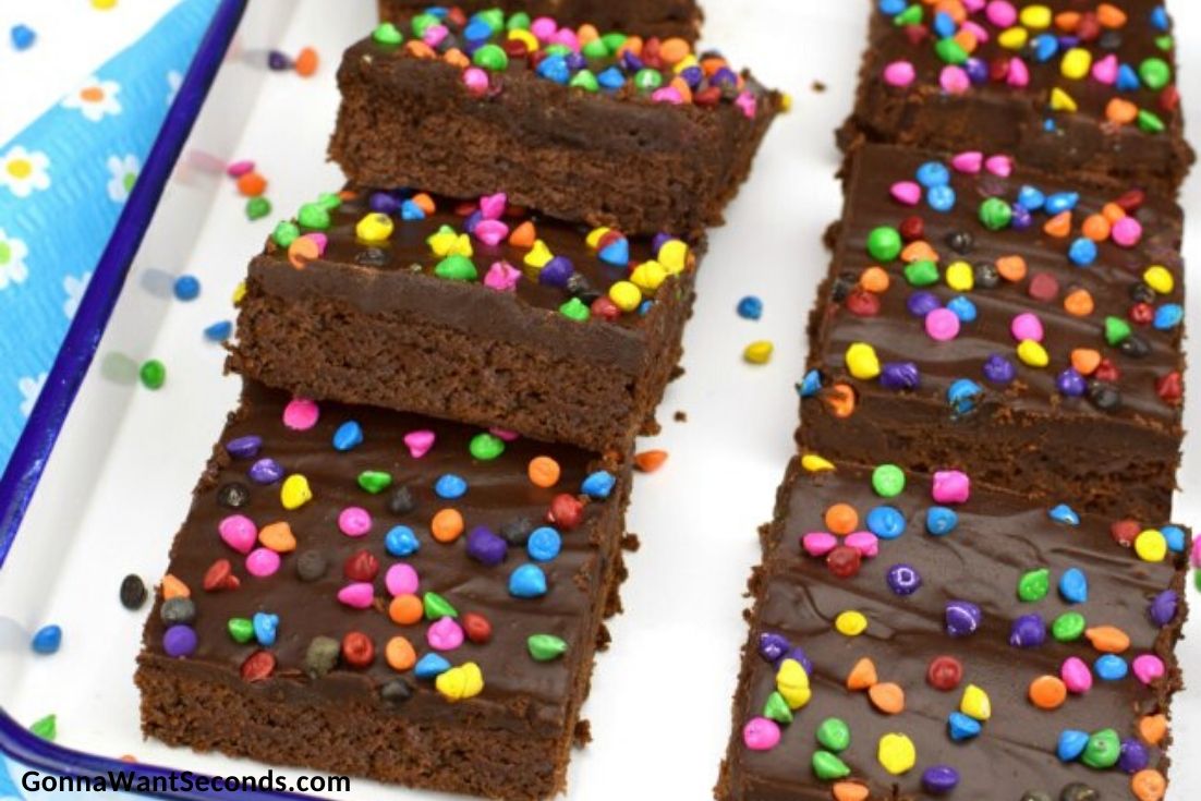 Slices of cosmic brownies on a serving tray