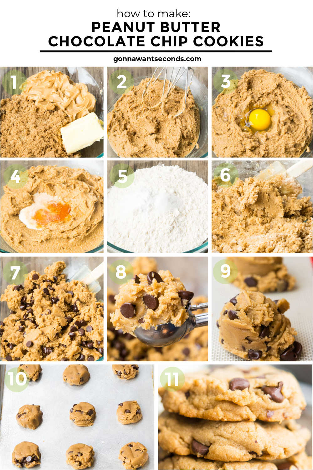 step by step how to make peanut butter chocolate chip cookies