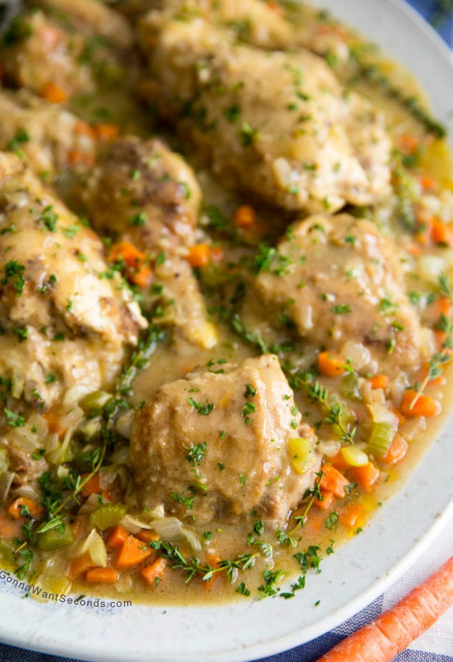 southern smothered chicken on a serving plate