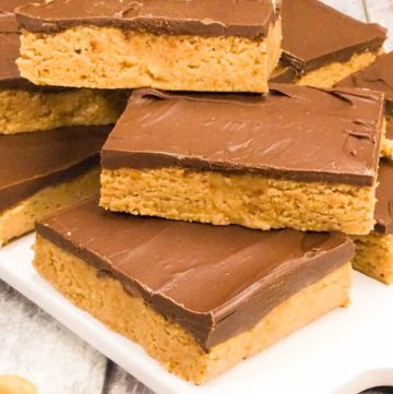 No bake peanut butter bars stack on top of each other