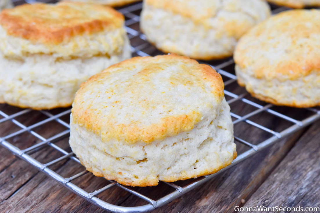 Bisquick rolled biscuit on a cooling rack