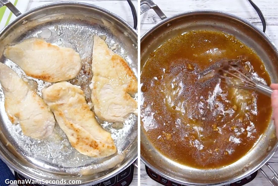 How to make Chicken Lombardy, pan frying chicken breasts and deglazing the sauce